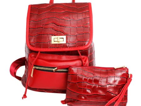 Backpack Red Croc Flap Bag Set for Women on Sale