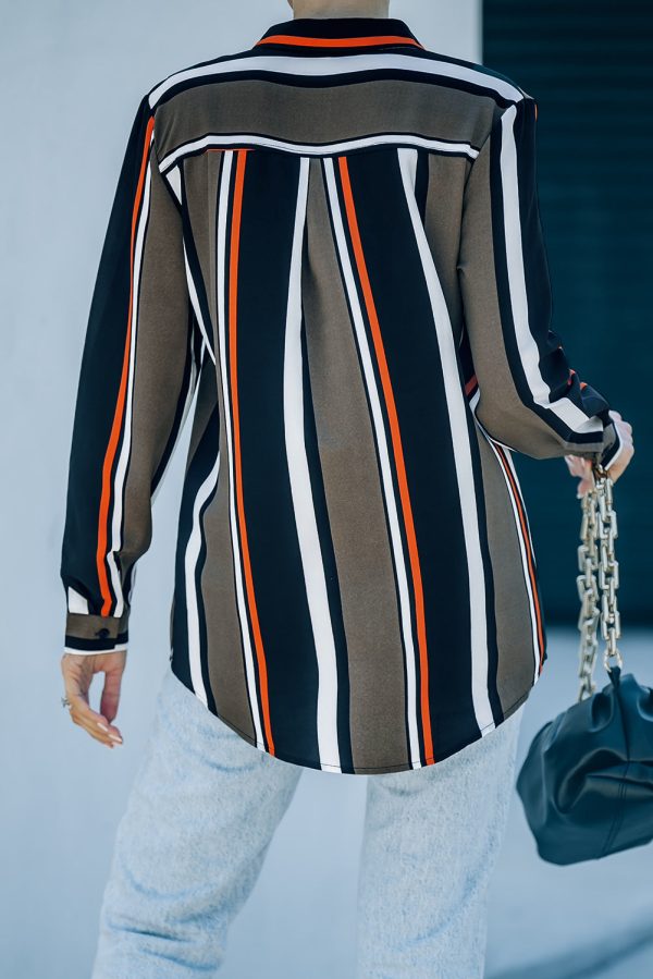 Black Brown Striped Modern Women Shirt Sale