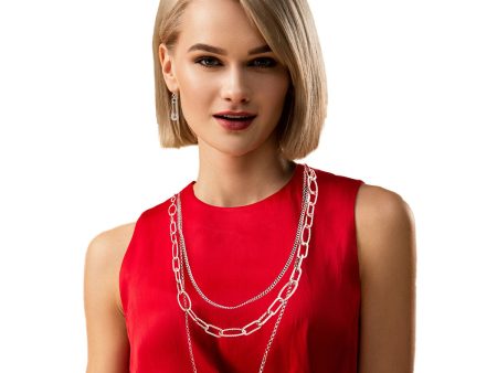 Long Layered Silver Chain Pin Necklace For Cheap