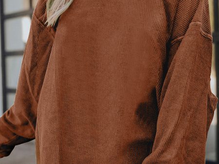 Chestnut Ribbed Corduroy Oversized Sweatshirt Online now