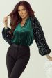 Evergreen Sequin Patchwork Sleeve Button Up Velvet Top Sale