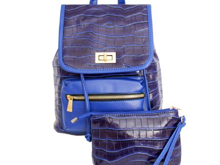 Backpack Blue Croc Flap Bag Set for Women Discount