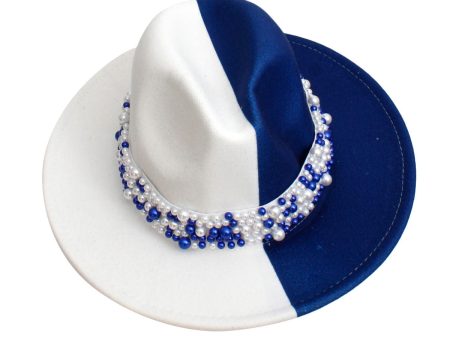 ZPB Sorority Blue White Fedora Pearl Hat for Women Hot on Sale