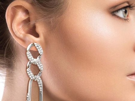 Silver Rhinestone Crusted Chain Earrings Hot on Sale