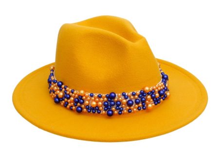 SGR Sorority Yellow Fedora Pearl Band Hat Women Fashion