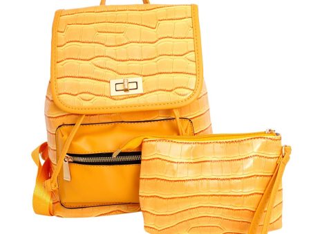 Backpack Yellow Croc Flap Bag Set for Women For Sale