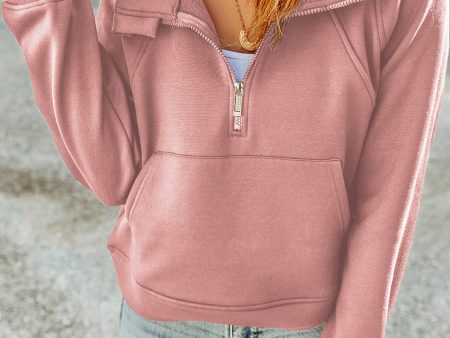 Pink Quarter Zip Kangaroo Pocket Hoodie Supply