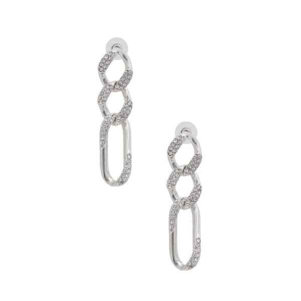 Silver Rhinestone Crusted Chain Earrings Hot on Sale