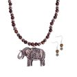 Brown Burnished Silver and Bead Elephant Necklace Online