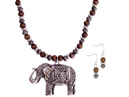 Brown Burnished Silver and Bead Elephant Necklace Online