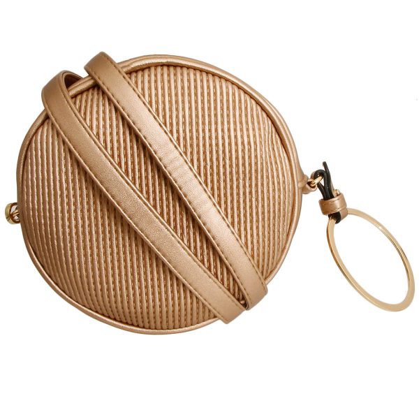 Gold Ribbed Circle Crossbody Wristlet Cheap