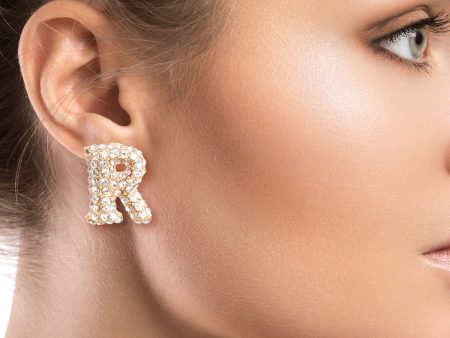 R Initial Rhinestone Studs For Cheap