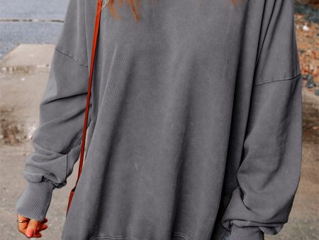 Gray Drop Shoulder Ribbed Trim Oversized Sweatshirt For Cheap