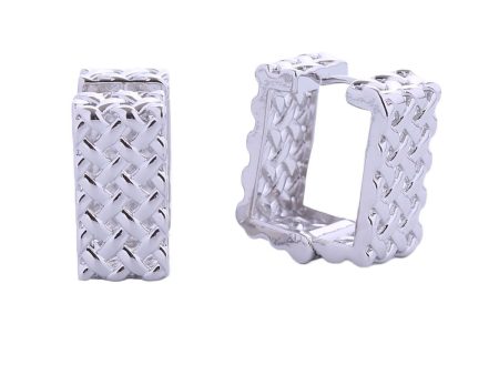 14K White Gold Rattan Square Huggie Hoops Sale