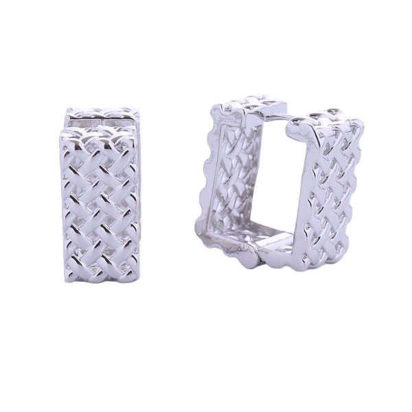 14K White Gold Rattan Square Huggie Hoops Sale