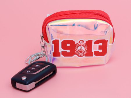 DST Sorority Iridescent Zipper Pouch Keychain Clip Discount