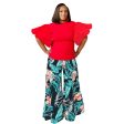 1XL Red Ruffle Tropical Pant Set Hot on Sale