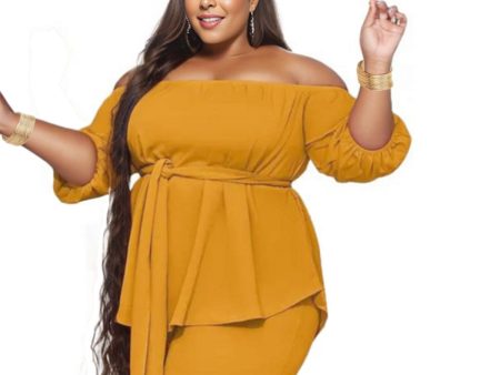 1XL Mustard Off-Shoulder Shorts Set Supply