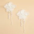 Drop Cream Fabric Flower Pearl Earrings for Women Hot on Sale