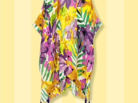 Purple Floral Watercolor Tassel Kimono For Discount