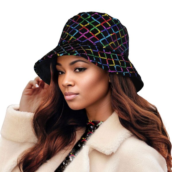 Multi Color Sequin Diamond Stitch Bucket Hat Online now