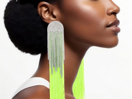 Tassel Neon Green Long Fringe Glam Earrings Women Fashion