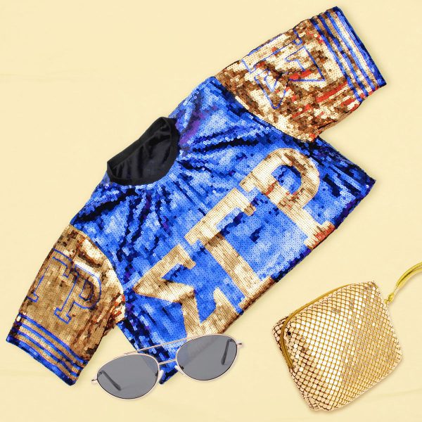 SGRHO Sorority Blue and Gold Sequin Jersey Shirt Sale