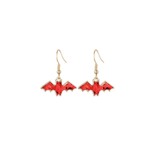 Red Glitter Bat Earrings on Sale