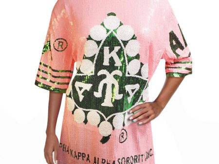 AKA Sorority Pink Ivy Leaf Sequin Jersey Shirt Hot on Sale