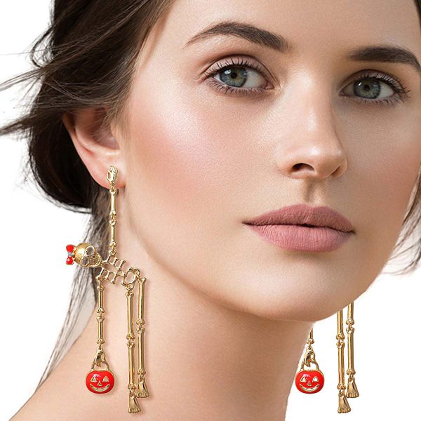 Gold Spooky Skeleton Dangle Earrings Hot on Sale