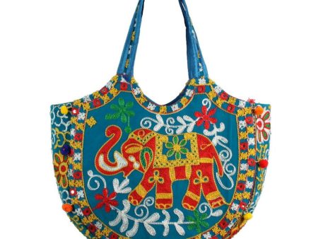 Blue Embroidered Elephant Tote Online Hot Sale