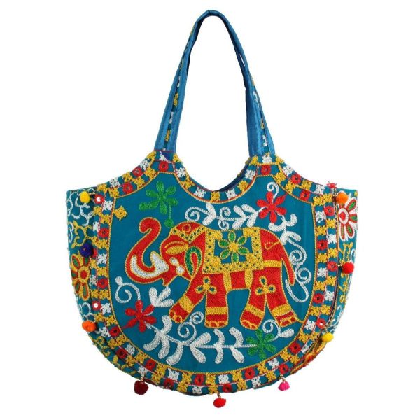 Blue Embroidered Elephant Tote Online Hot Sale