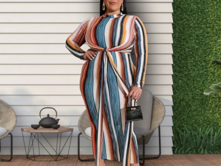 Striped 4XL Knot Bodycon Dress Online Hot Sale