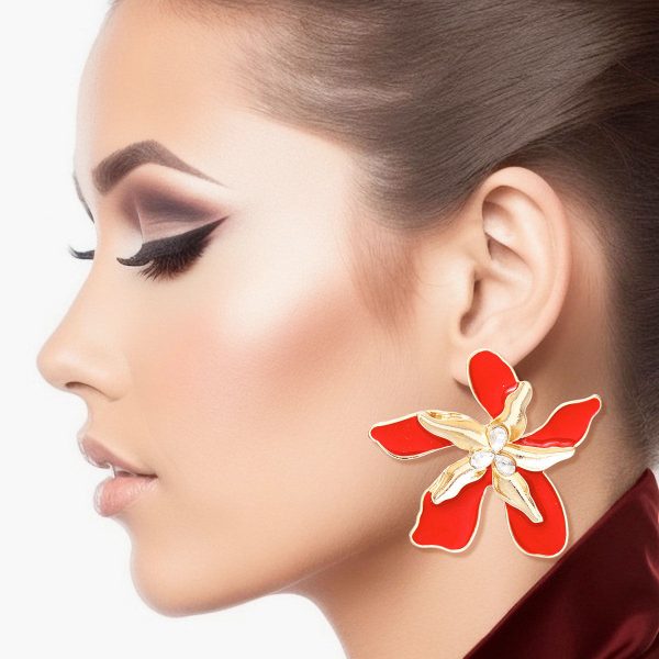 Studs Red Gold Tropical Flower Earrings for Women Online Hot Sale