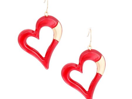 Red Matte Gold Heart Earrings Online now