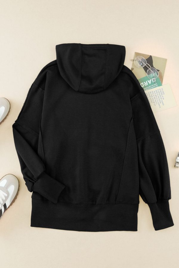 Black Raw Edge Exposed Seam Full Zip Hoodie Cheap