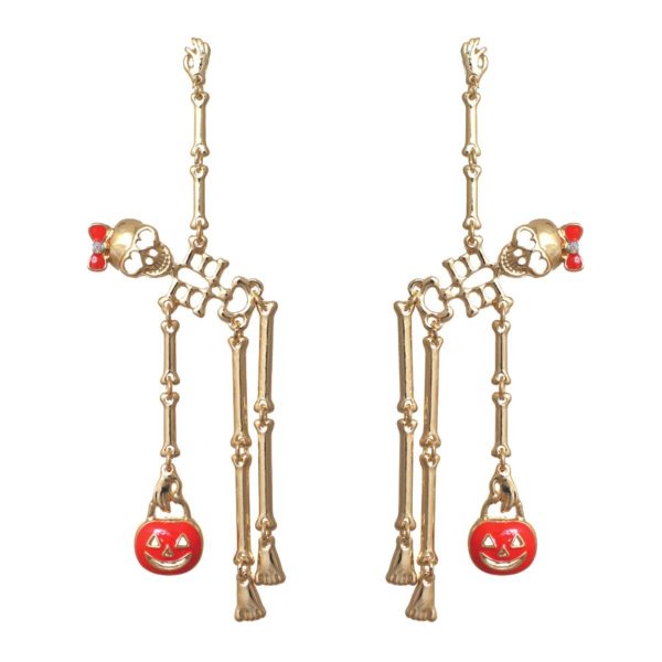 Gold Spooky Skeleton Dangle Earrings Hot on Sale