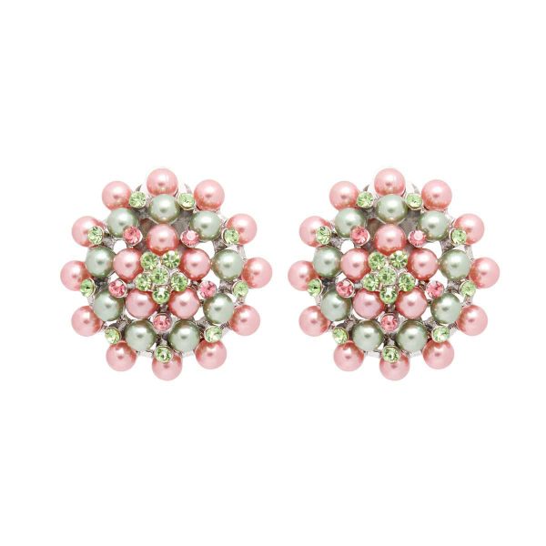 AKA Clip On Pink Green Small Pearl Earrings Supply