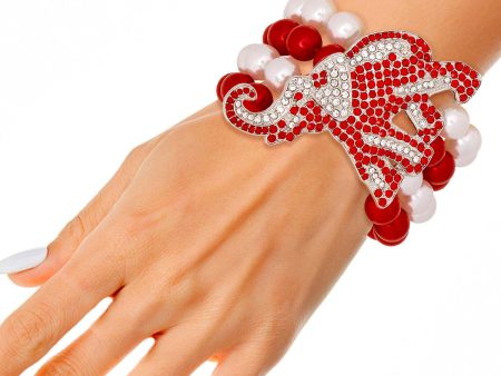 DST Red White Pearl 4 Strand Elephant Bracelet Cheap