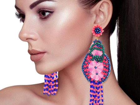 Tassel Pink Beaded Large Earrings for Women Discount