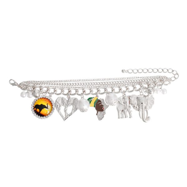 Silver African Elephant Charm Bracelet Discount