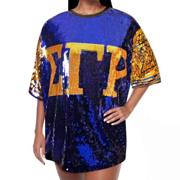 SGRHO Sorority Blue and Gold Sequin Jersey Shirt Sale