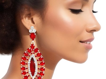 Dangle Red Teardrop Glam Oval Earrings for Women For Cheap