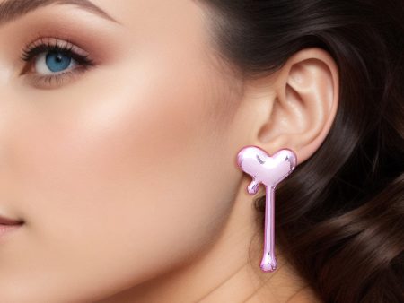 Stud Pink Small Dripping Heart Earrings for Women For Discount