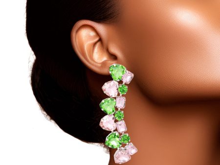 AKA Dangle Pink Green Heart Crystal Earrings For Sale