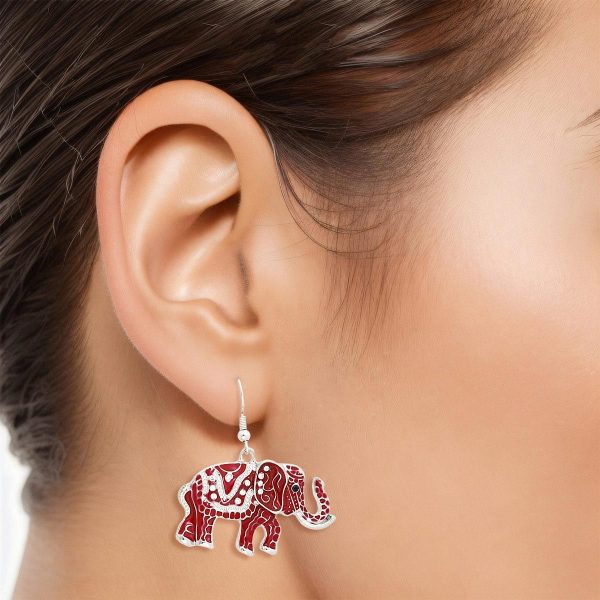 Drop DST Red Elephant Tribal Earrings for Women Cheap