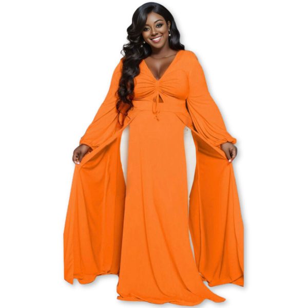 1XL Bright Orange Sexy Slit Dress Online Hot Sale