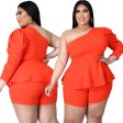 Dark Coral 4XL Peplum Top Shorts Set Online