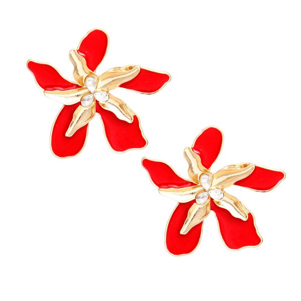 Studs Red Gold Tropical Flower Earrings for Women Online Hot Sale