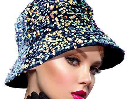 Blue Sequin Sparkle Bucket Hat For Discount